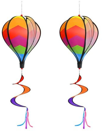 2 Rainbow Hot Air Balloons Wind Spinners | Rainbow Windsock Colorful Wind Spinner Hot Air Balloon | Colorful Windmill Garden Lawn Yard Holiday Decoration Outdoor Whirligig Toy