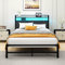 HOMERECOMMEND Double Bed Frames with Upholstered Storage and LED Lights,4ft6 Upholstered Bed Frame Doule Bed with Metal Slats Enhanced Support, Under Bed Storage,Easy Assembly