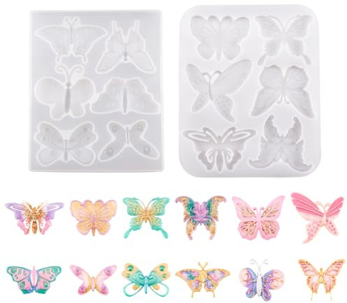 PandaHall Lot de 2 moules en silicone en forme d'ailes de fée en forme de papillon pour résine UV pour loisirs créatifs et fabrication de bijoux