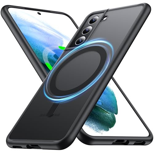 FNDMIL [NO.1 Magnetisch für Samsung Galaxy S21 Plus Hülle mit MagSafe[Translucent Matt] [Anti-Fingerabdruck][Militär Stoßfest] Hardcase mit Weich Silikon Handyhülle für S21+ Case Dünn 6.7'', Schwarz