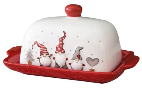 Zerodeko Beurrier pour Noël Beurrier en Porcelaine Assiette à beurre Plateau à beurre Porte-fromage pour la fête de Noël sur le plan de travail de la cuisine