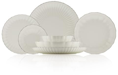 KÜTAHYA PORSELEN Geschirrset 6 Personen 24-tlg. | Kombiservice aus Porzellan | Elegantes Design Schüssel- und Teller Set | Geschirrset bestehend aus Servierteller (Platin, 24 Teile Set)