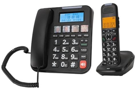 Schnurgebundenes, Schnurloses Seniorentelefon, Anrufbeantworter, Anrufsperre, Fotowahl, Lauter Klingelton, Freisprechanruf, 3-Wege-Anruf, Sprachführung, Großer Bildschirm,