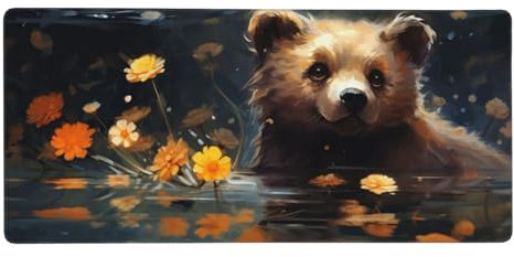 Mauspad Blume, Waschbär Mousepad XXL 500 x 250 x3 mm Gaming Mousepad mit Vernähte Kanten Wasserdicht und Rutschfester Mousepad für PC-Büro, Arbeit, Gaming, Studium, Laptop, Computer, Zuhause,Geschenke