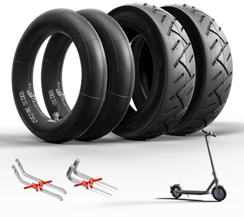 OUXI E-Scooter Reifen 10x2,50 Ersatzschlauch+Reifen 10 Zoll E Scooter Verdickter Schlauch60/70-6.5 Ersatzschlauch für Ninebot MAX G30 G30P G30LP/Kugoo M4 M4Pro/Soflow So4 Pro(2 Inneres+2 Äußeres)