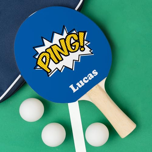 Wanapix | Personalisierter Tischtennisschläger | Tischtennisschläger mit Namen | Aus Holz und Gummi | Personalisierung auf 1 Seite durch Direktdruck auf das Gummi | Comic