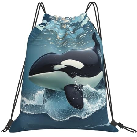 GlbnSHeric Rucksack mit Kordelzug, für Sport, Turnbeutel, widerstandsfähig, für Damen und Herren, Orca Killerwal, One size