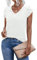 Zeagoo Camiseta Mujer Manga Corta Cuello en V Camisetas Sólido Manga con Pétalos Verano Camisa Casual Basic T-Shirt Blanco M