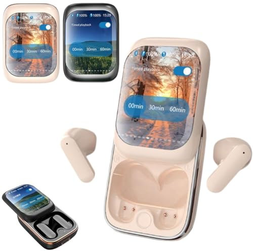 Generic Auriculares intraurales inalámbricos Bluetooth 5.3 2025, con pantalla táctil inteligente, color blanco y negro