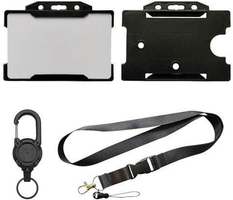 JSTHHTT porte-badge rétractable, porte-badge, porte-carte d'identité tactique, badge enrouleur, badge, porte-clés mousqueton robuste, pour Carte d'identité, carte bancaire, clé, carte de bus, noir