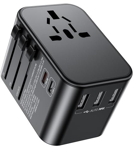 35W Reiseadapter Weltweit,Steckdosenadapter mit 2USB C,3USB-A und 1 AC Steckdose,Internationaler Steckdosenadapter für Deutschland USA UK Frankreich Spanien Japan Thailand Italien AUS über 200 Länder