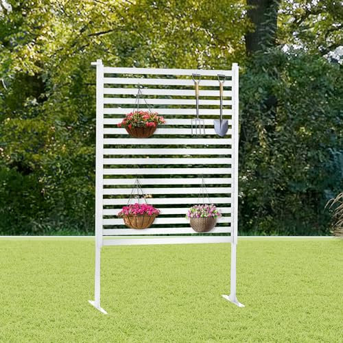 Twira Sichtschutz für den Außenbereich, 88,9 x 119,4 cm, freistehende Füße, Sichtschutzzaun für draußen, Mülleimer, Metall-Sichtschutzwände, 90 x 120 cm, dekorative Rohre und Lamellen, Trennwand für