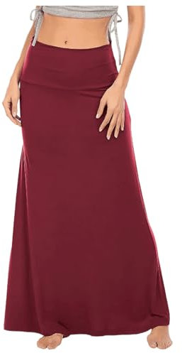 Gonna da donna in vita elasticizzata, casual, elasticizzata, per donne a vita alta, comoda, lunga, elasticizzata, casual, temperamento, elegante, semplice gonna per il tempo libero, Colore: rosso, XL