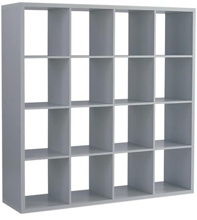 Home Source Chunky Storage Cube Bookcase Wooden Display Unit, Grey, 16 Shelf