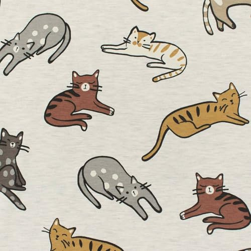 Jersey Stoff gemalte Katzen, meliert ecru (Länge am Stück: ab 50cm / Breite: 150cm)