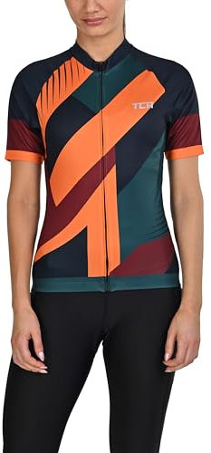 TCA leichtes Radtrikot für Damen - kurzärmliges Fahrradtrikot Damen - Athletic Fit Rennrad Trikot - Fahrrad Shirt mit 3 Rückentaschen - Radtrikot Kurzarm - Radbekleidung - Grafik Orange, M