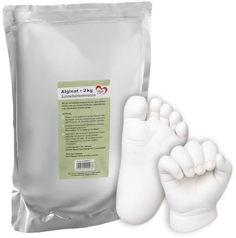 Ideen mit Herz | Alginat | Schnellabformmasse für Handabdruck, Fußabdruck oder Abdrücke von Gegenständen | für Paare, Familien, Kinder, Babys | Pulver zum Anrühren mit Wasser | 2 Kilogramm