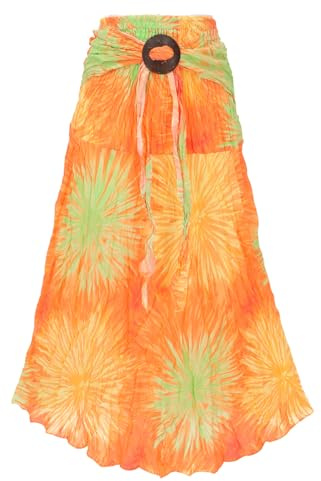 GURU SHOP Boho Sommerrock, Maxirock Hippie Chic, Wandelbares Sommerkleid, Strandkleid - Orange, Damen