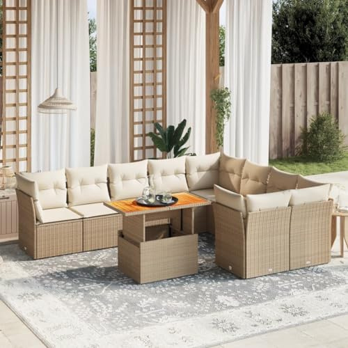 Snsowed Juego de sofás jardín con Cojines Beige 10 pzas ratán sintético, Set De Jardin Exterior, Muebles De Jardin, Muebles Jardin Exterior, Conjunto Mueble Jardin - 3271009