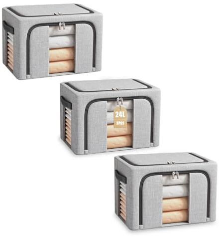 Foldable Storage Box, 3 Pack Clothes Storage Boxes With Double Opening Zip And Clear Window, Sided Zip Top Lid, With Reinforced Handle for Storing Bedding, Blankets