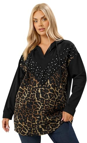 Yours Curve Leopard Print Stud Hoodie - Women's - Plus Size Curve