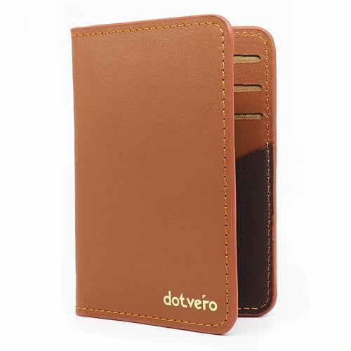 DOTVERO Capri Premium Men’s Wallets Slim – Handmade Real Leather Wallet – RFID Blocking Card Holder with 11 Slots – Minimalist Wallets for Men with Wooden Gift Box (Caramel Tan/Espresso Brown)