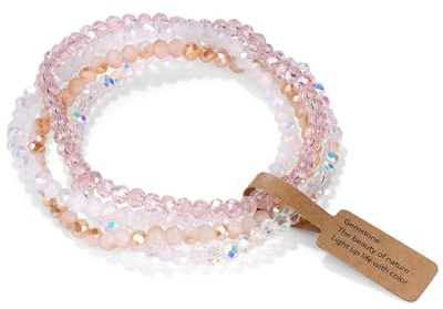 FUGLUS 4PCS Damen Kristall Perlen Armband, bunte Armbänder Damen, Armband Perlen, Perlen Armband, Mehrschichtiges Steine Armband, Damen Kristall Perlen Armband Paar/Freundschafts/Partner Armbänder