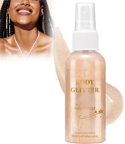 Rose Gold Shimmer Glow Spray – waterproof quick-dry non-sticky liquid highlighter for face and hair, micro-glitter luminous oil-mist, lightweight radiant finish for parties festivals everyday shine