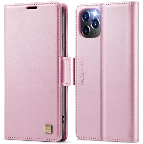 Teeirllim Hülle für iPhone 11 Pro Handyhülle, RFID-Blockierung, Premium PU Leder, Kartenfach Klappbar Tasche Flip Case, Klapphülle Schutzhülle für iPhone 11 Pro, Rosa