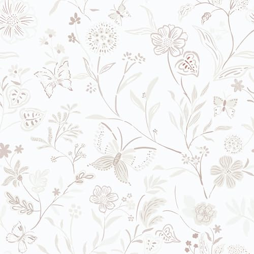 Timeet Self Adhesive Wallpaper White Floral Contact Paper 44CM×3M Waterproof Peel and Stick Wallpaper Pink Flower Sticky Back Plastic Removable Stick on Wall Paper for Living Room Kitchen Wall Cabinet