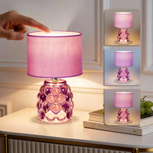 MJ PREMIER Lampada da tavolo ricaricabile dimmerabile viola senza fili con 3 colori wireless portatile a batteria lampada da tavolo con USB-C per camera da letto, comodino, ufficio, luce di emergenza