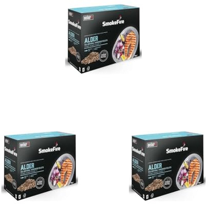 Weber Holzpellets - Erlenholz (8kg), perfekt zum Räuchern von Fisch, 100% natürliche Holzpellets, EU-Produkt, nachhaltig gewonnen, FSC zertifiziertes Holz (18290) (Packung mit 3)