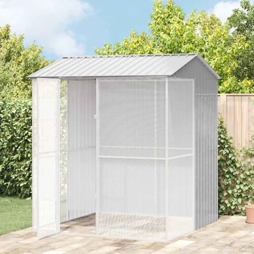 Mokuyary Vogelkäfig Grau 215 x 210 x 247 cm Verzinkter Stahl Vogelkäfig, Vogelbauer Wellensittich käfig, Vogelhaus Vogelheim Nymphensittiche Fink Papageienkäfig