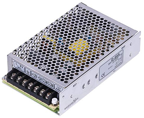 Jeffergarden Fuente Alimentación 60W Salida Dual 5V 4A 12V 3A | Aluminio Galvanizado, 159x98x38mm, Entrada 100-240VAC, para Iluminación LED y Uso Industrial, -10~+50°C