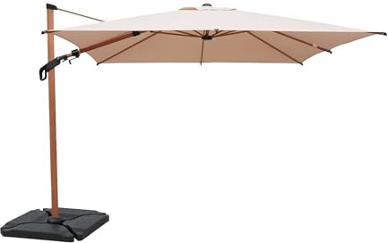 sweeek - Parasol déporté rectangulaire 3x4m. mât effet bois beige + Base 50 - Etretat/Baso