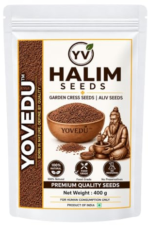 Graines de Halim YOVEDU 400g – Graines de Cresson Alénois (Garden Cress Seeds/Aliv) Comestibles pour Consommation Humaine | Riches en Fer & Fibres | Naturelles | Sans Additifs | Produit d’Inde