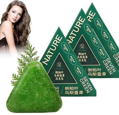 4 Stück Nature Triangle Shampoo Bar, Seven Green Soap Sham poo, Pflanzliches Festes Shampoo, Sanfte Reinigung und Nährende Pflege für Frauen und Männer, Beruhigt und Stärkt das Haar