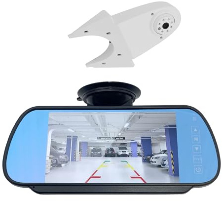 Dolphin Automotive Telecamera di retromarcia montata sul tetto bianco e monitor di aspirazione da 7 pollici