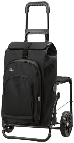 ANDERSEN Einkaufstrolley - Komfort Shopper Hydro 3.0 schwarz | mit Sitz, klappbar, aus Stahl, bis 50 kg - Tasche mit Rucksackfunktion, Thermofach, viel Stauraum, 62 L