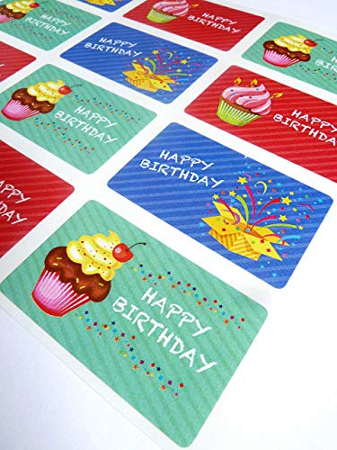Pack of 24 Colourful Happy Birthday Greeting Stickers, Labels for Cards, Envelopes and Gifts