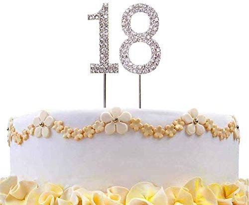 18 Silver Diamond Sparkley Cake Topper Age Year For Mans Boys Womens Girls Birthday Anniversary Party Decorations