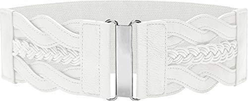 BlackButterfly 3 Zoll Breite Waspie Elastic Vintage Geflochtene Gürtel (Weiß, M)