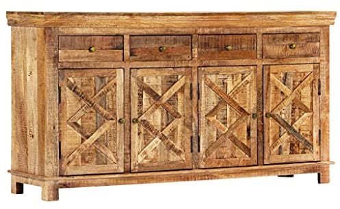 vidaXL Mangoholz Massiv Sideboard mit 4 Schubladen Indischer Stil Handgefertigt Kommode Anrichte Schrank Mehrzweckschrank Flurkommode 160x40x85cm