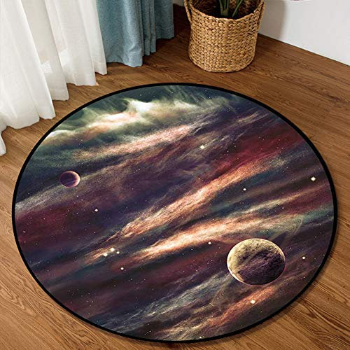 Fancytan Galaxis Rund Teppiche, Universum, Weltall, Nebelsterne, Star Teppich, große Bodenmatte für Wohnzimmer, Arbeitszimmer, Kinderzimmer, Star Planet, 80 cm Rund