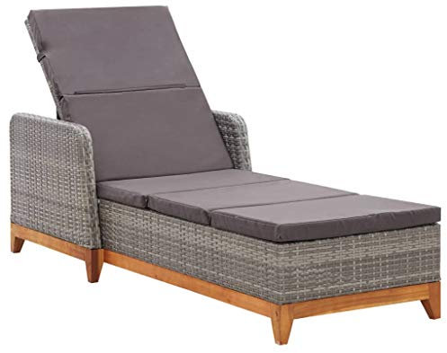 Tidyard Gartenliege Sonnenliege Poly Rattan mit Auflage, Liegestuhl Relaxliege Gartenmöbel Liege Strandliege für Garten Terrasse Schwimmbad, Verstellbare Rückenlehne, Grau