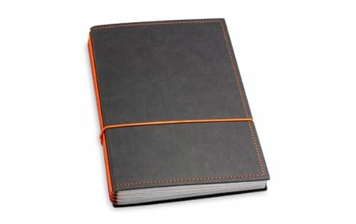 X17 Notizbuch A5, schwarz + orange; Vegan! aus Deutsches Zellulose-Material. Austauschbare Notizhefte (blanko, liniert, kariert, gepunktet) Made in Germany