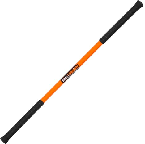 Stick Mobility Trainings-Stick | 1 Stick für Stretching u. Bewegungsabläufe | Silikongriffe für festen Halt | Neuromuskuläres Bewusstsein | Glatt, 3,3 cm | Orange-Schwarz