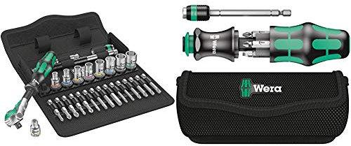 Wera 8100 SA 6 Zyklop Speed Ratchet Set, 1/4 Drive, Metric, Silver, 28 Pieces - 05004016001 & Compact Tool Set Kraftform 20 with Pouch, SL/PH/PZ, 7 Pieces
