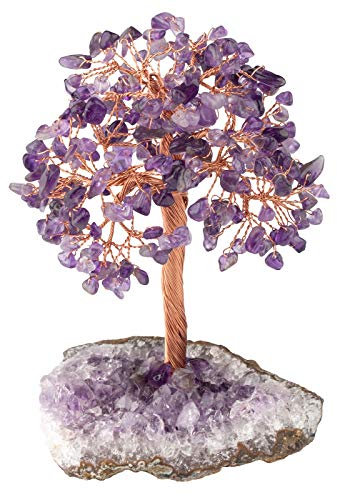 KYEYGWO Améthyste Arbre en Cristal de Reiki sur Base de Pièce Brute d'Améthyste Naturelle, Arbre d'argent en Pierre, Ornement Feng Shui, Décoration de la Maison pour la Chance, la Richesse