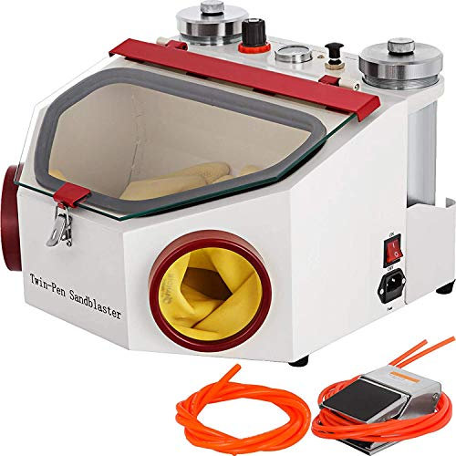 Lab Sandblaster 2 Pen + 2 Tanks with LED Light,Large View Window Sandblaster Machine with Foot Pedal Control